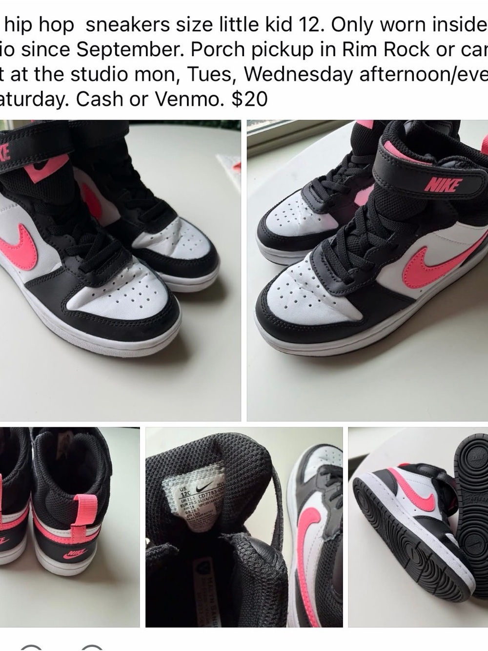 Nike Kids Black White Pink High-Top Sneakers